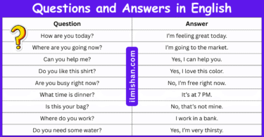 100 Questions and Answers in English with their Pictures