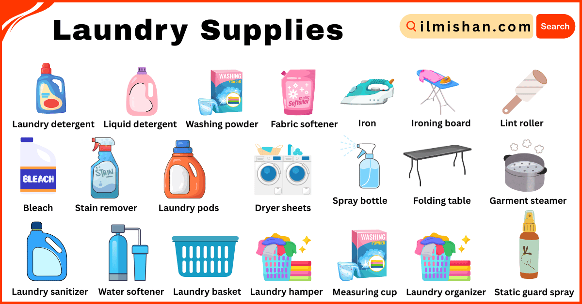 Laundry Supplies Vocabulary and their Pictures