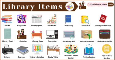 Library items Vocabulary in English and their Pictures