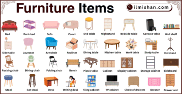 List of Common Furniture Items Vocabulary in English with Pictures