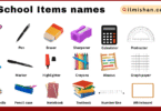 School Items names for kids in English with Picture
