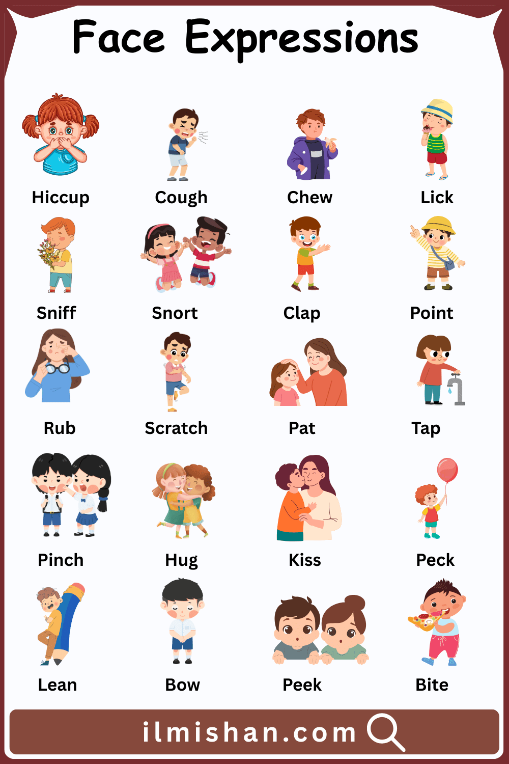 60 Words for Facial Expressions in English and Pictures