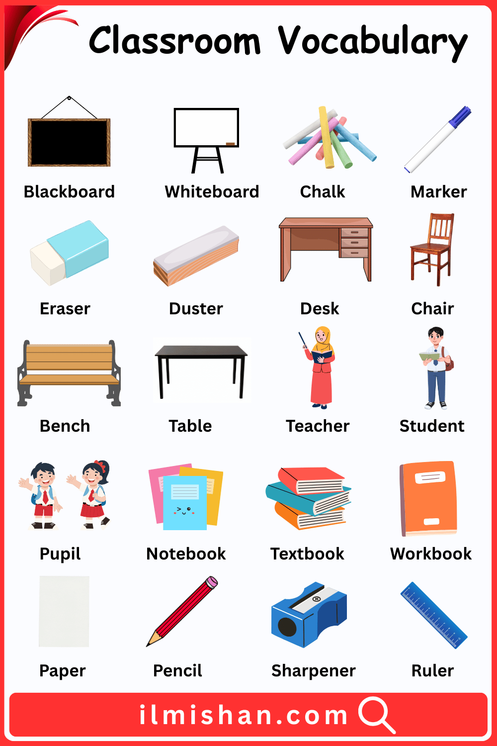 Classroom Vocabulary Words and Pictures