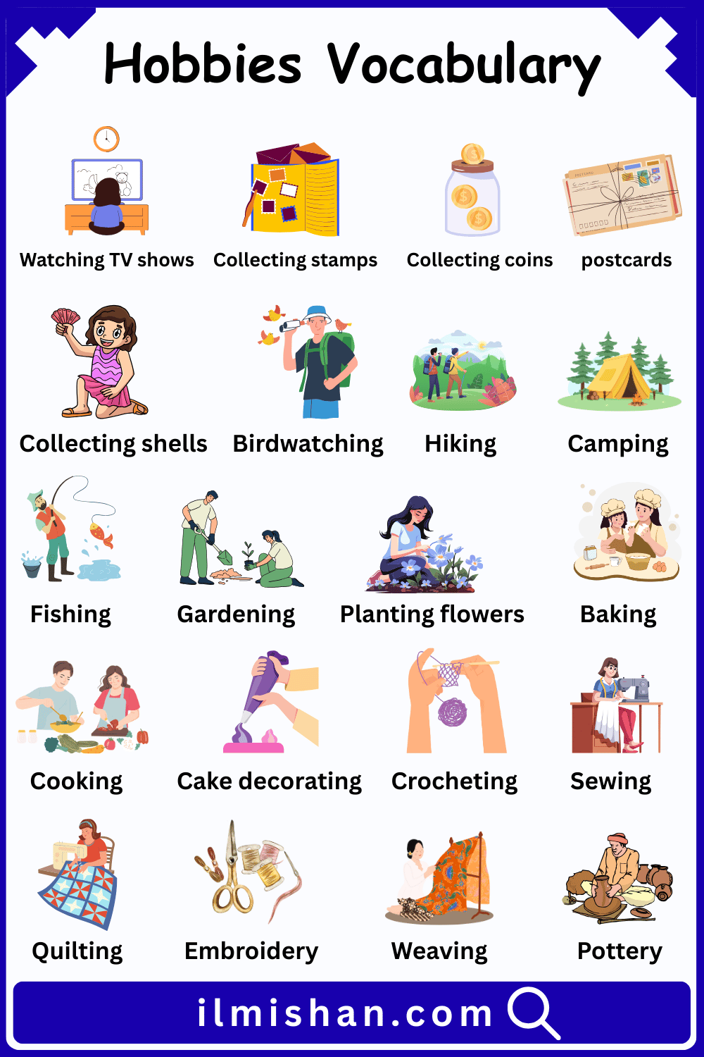 Hobby vocabulary word with Pictures