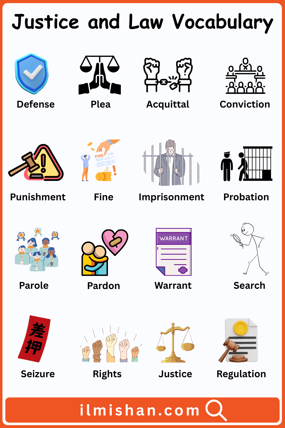 Justice Vocabulary words and their Pictures