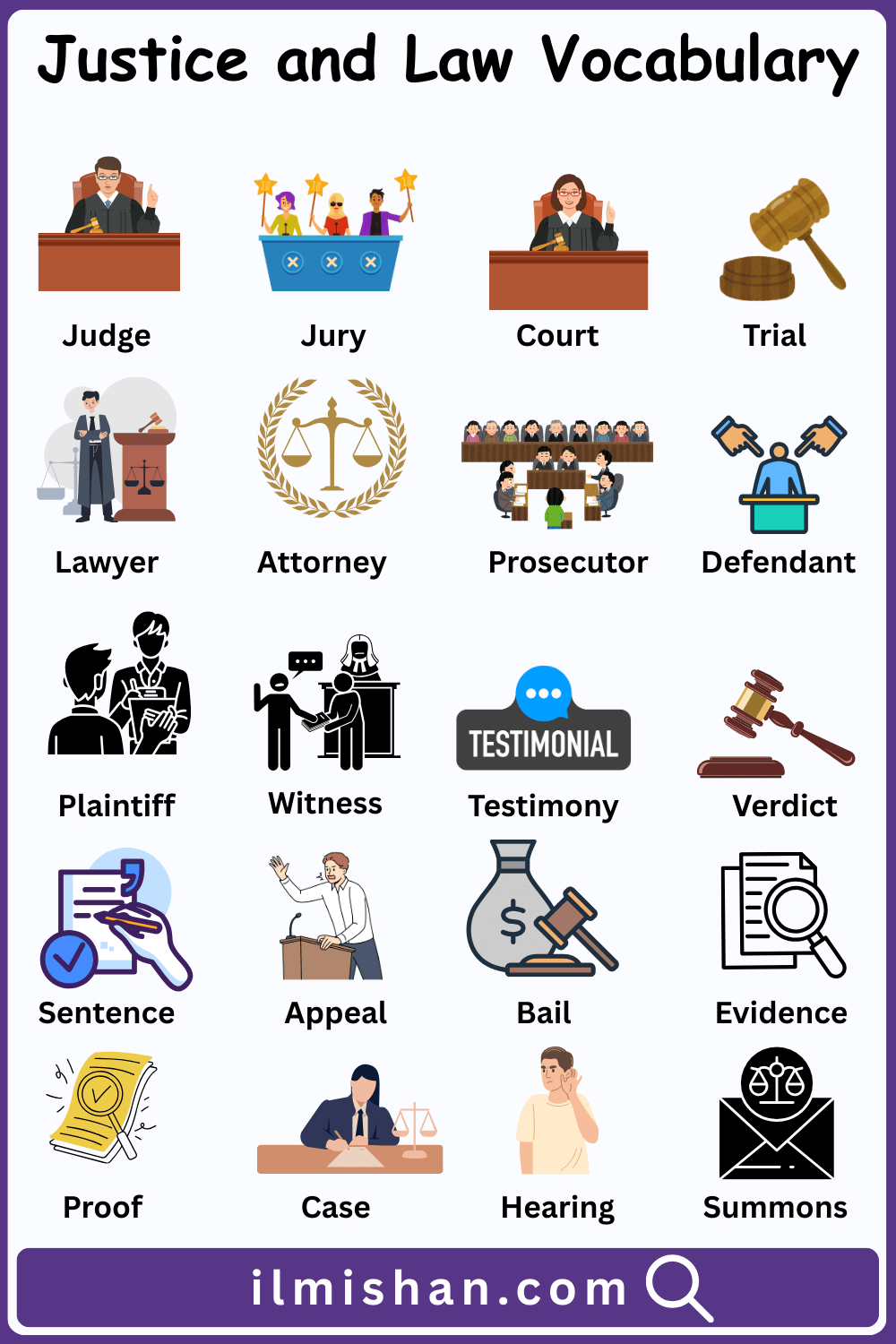 Justice and Law Vocabulary and Pictures