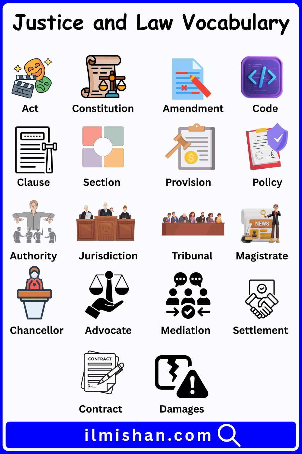 Justice and Law Vocabulary words with Pictures