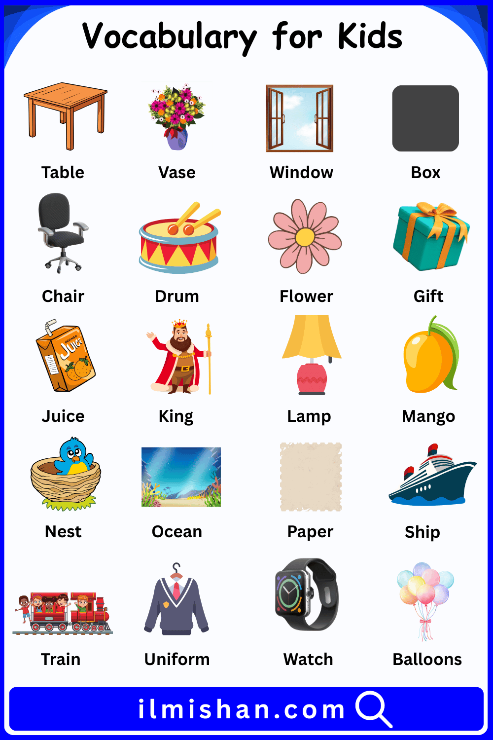 kids Vocabulary word in English and their Pictures