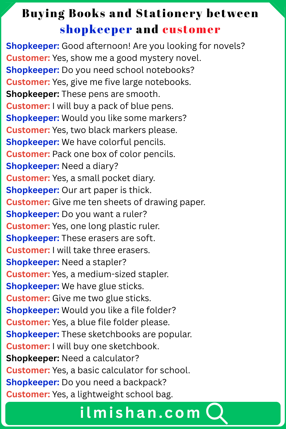 Buying Books and Stationery