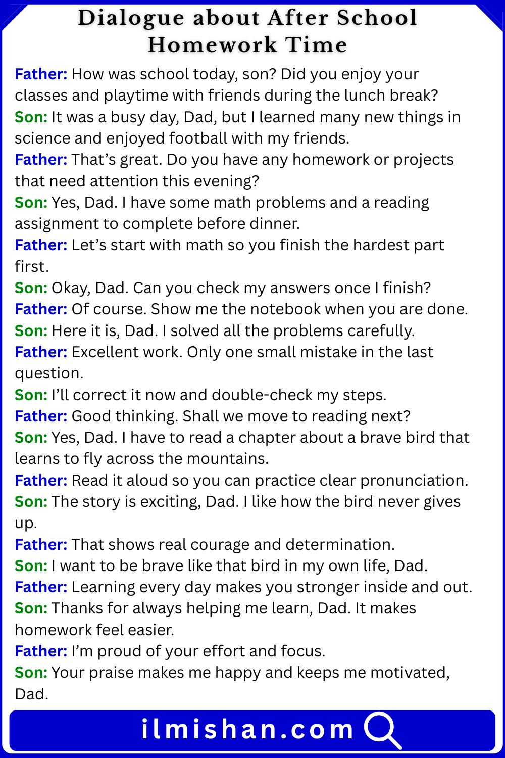 Dialogue about After School Homework Time