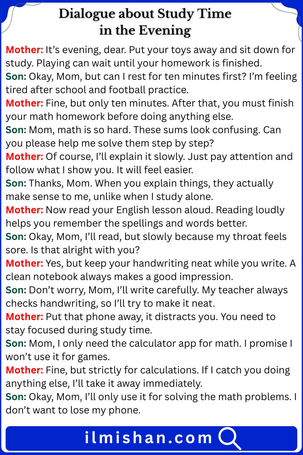 Dialogue about Study Time in the Evening