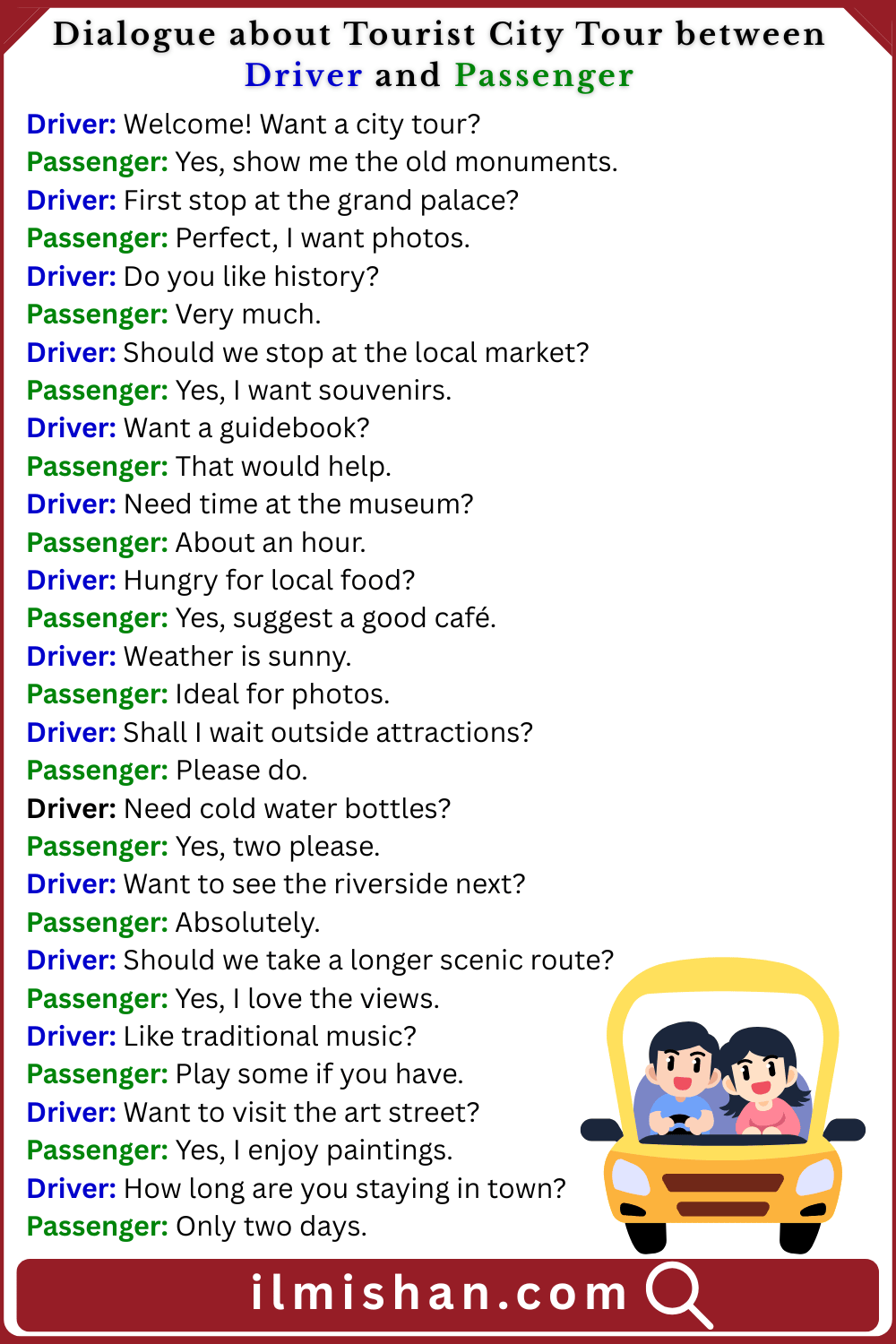 Dialogue about Tourist City Tour between Driver and Passenger