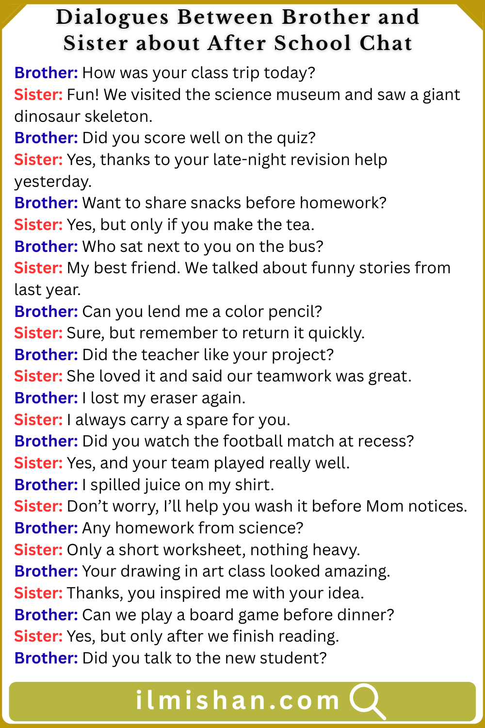 Dialogues Between Brother and Sister about After School Chat