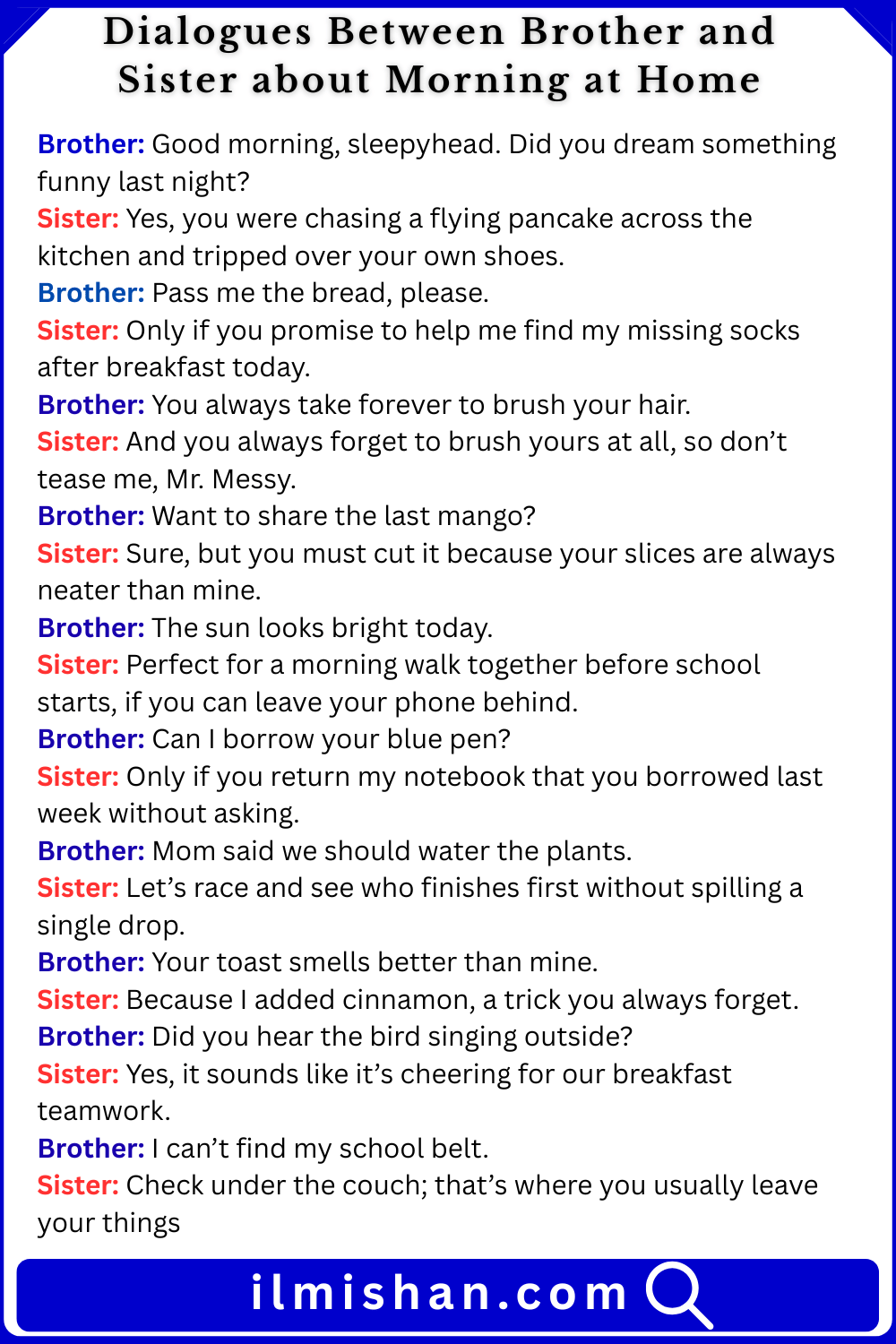 Dialogues Between Brother and Sister about Morning at Home