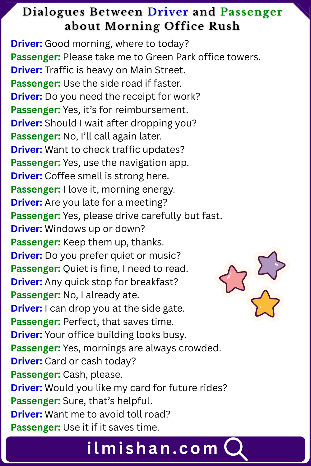 Dialogue Between Driver and Passenger about Morning Office Rush