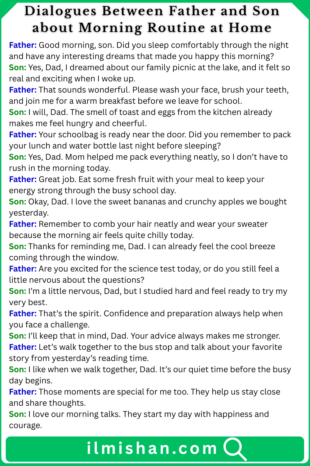Dialogues Between Father and Son about Morning Routine at Home
