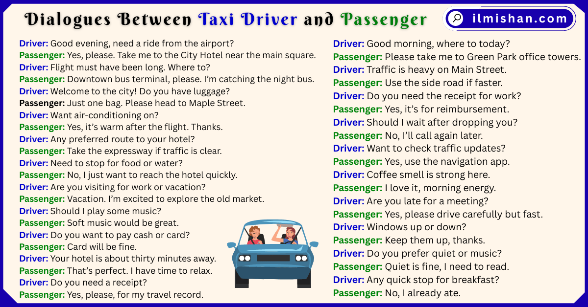 Dialogues Between Taxi driver and Passenger in English and Pictures