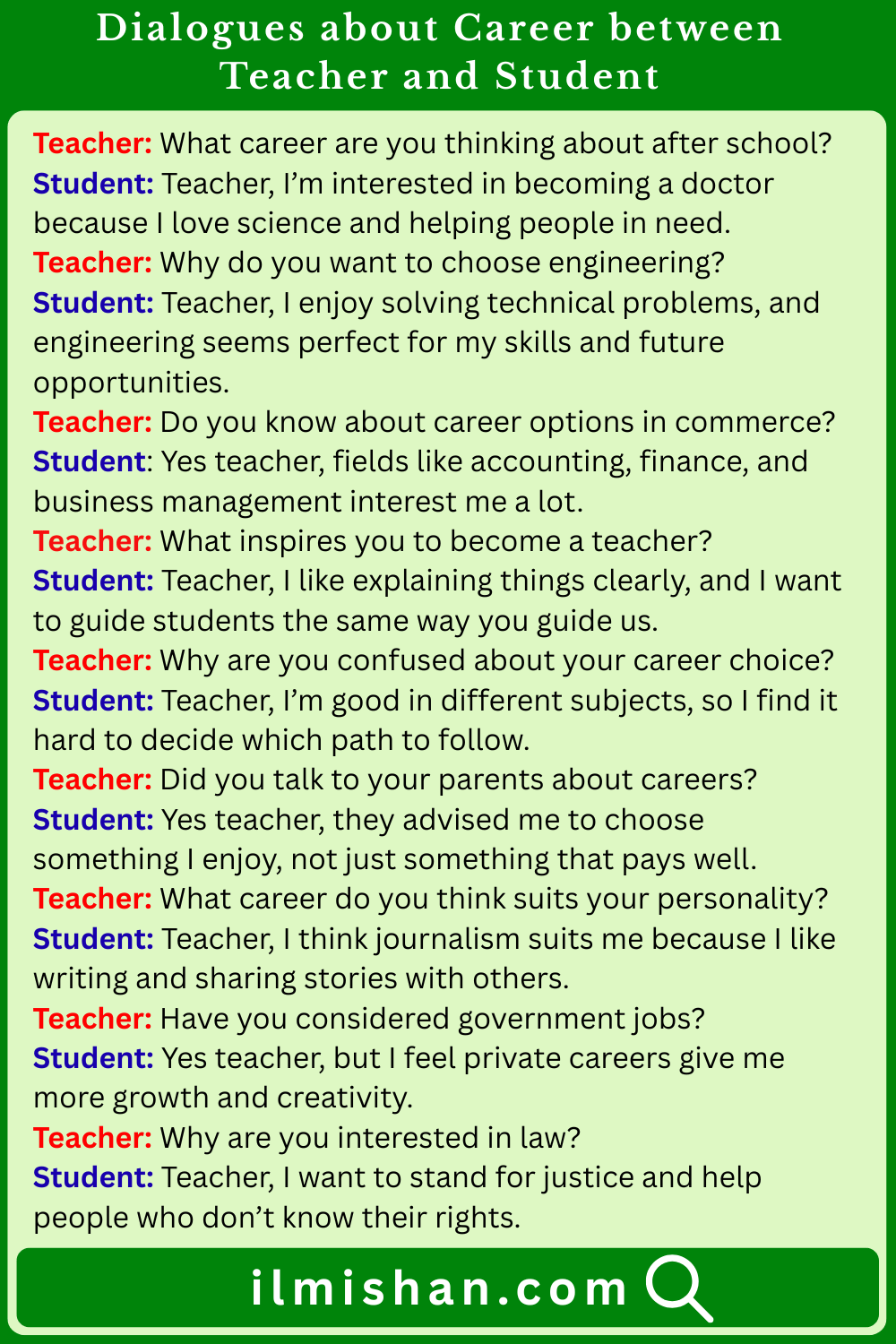 Dialogues about Career between Teacher and Student