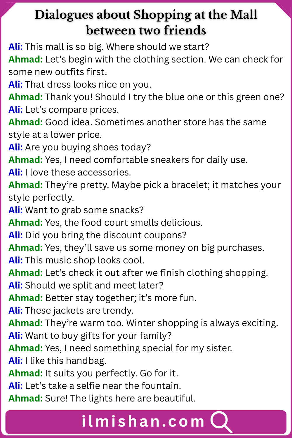 Dialogue about Shopping at the Mall