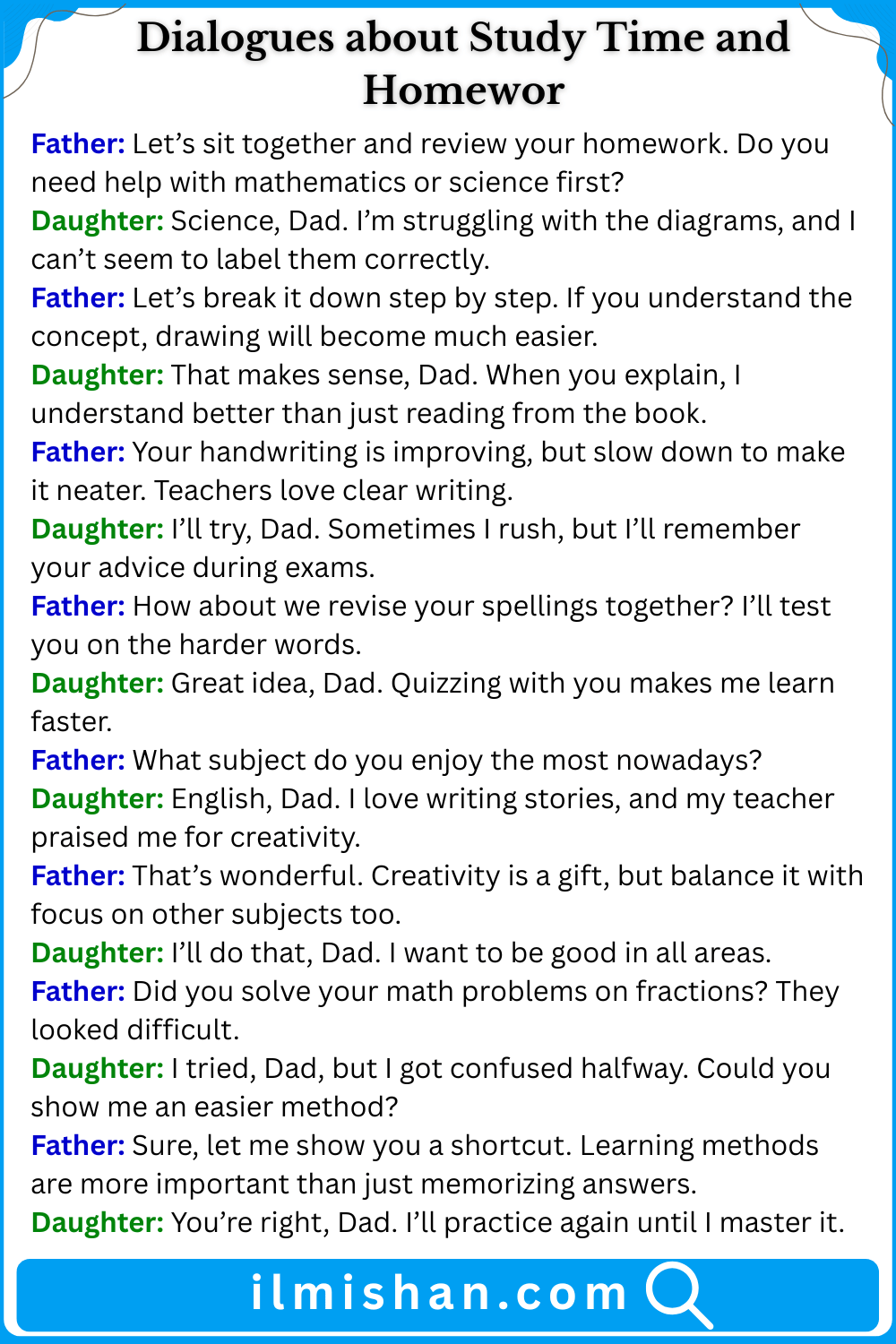 Dialogues about Study Time and Homework