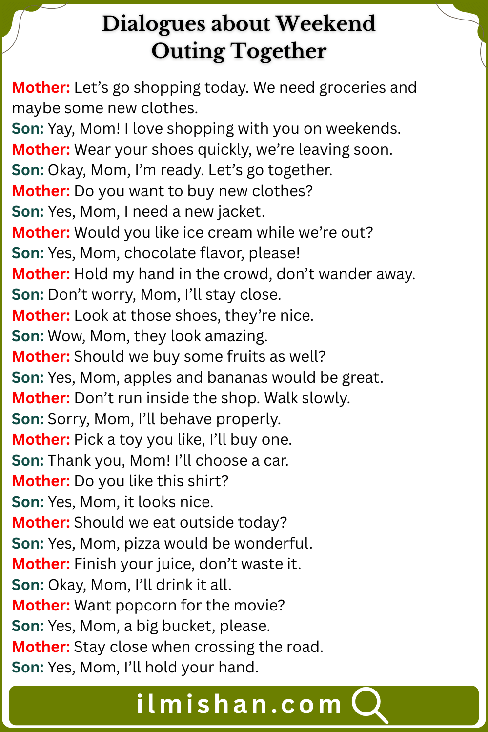 Dialogues about Weekend Outing Together
