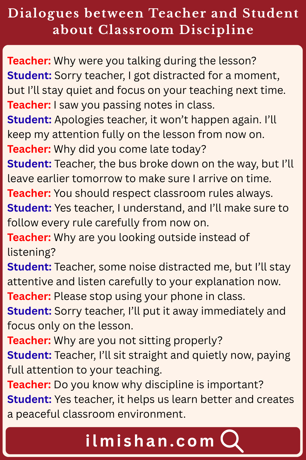 Dialogues between Teacher and Student about Classroom Discipline