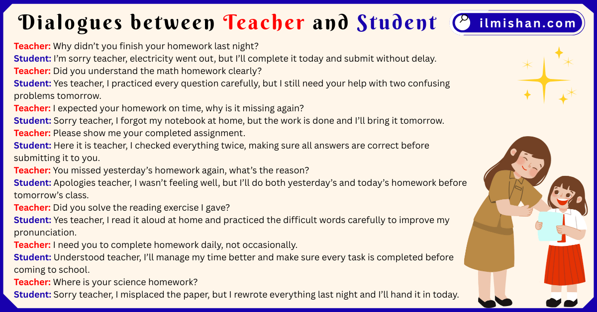 Dialogues between Teacher and Student in English with Pictures