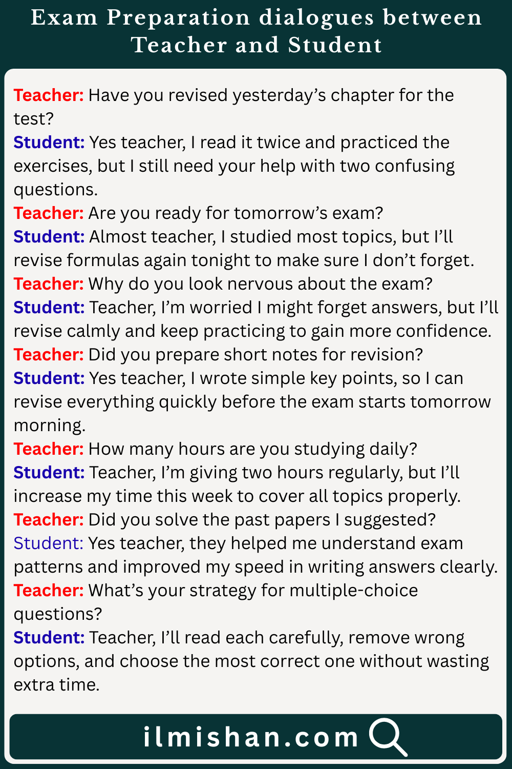 Exam Preparation dialogue between Teacher and children
