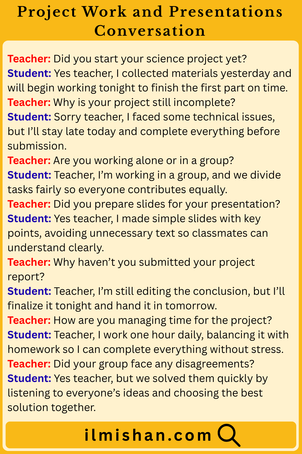 Project Work and Presentations Conversation