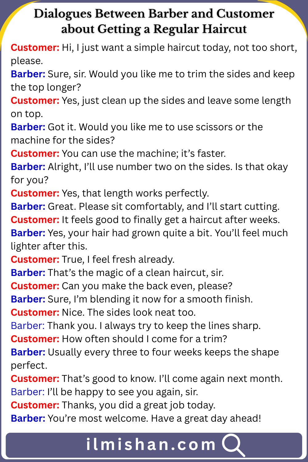 Dialogues Between Barber and Customer about Getting a Regular Haircut