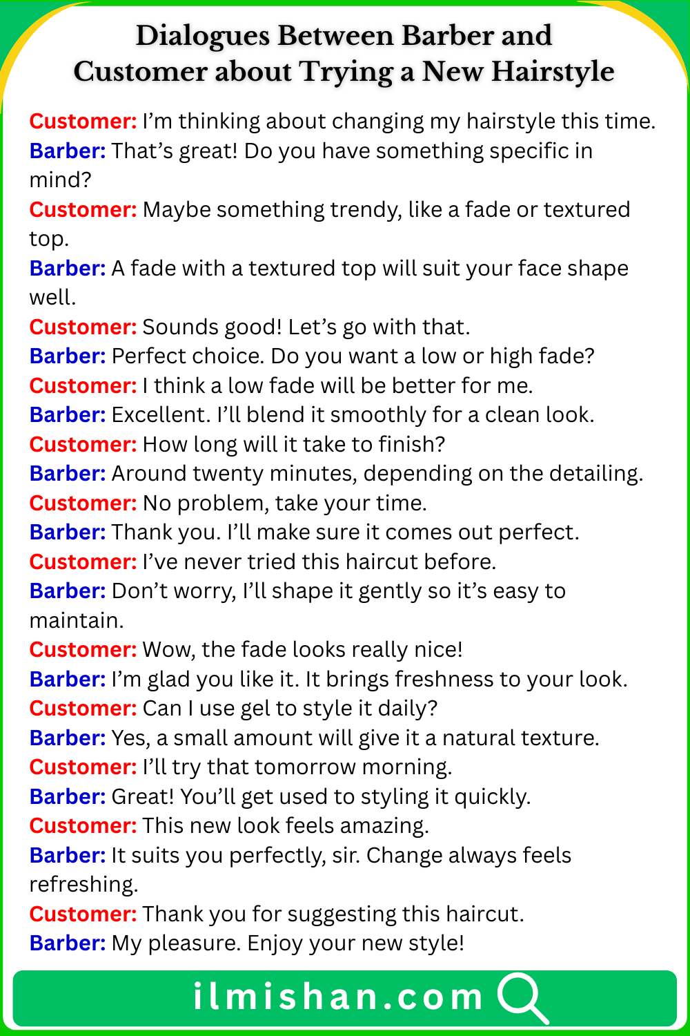 Dialogues Between Barber and Customer about Trying a New Hairstyle