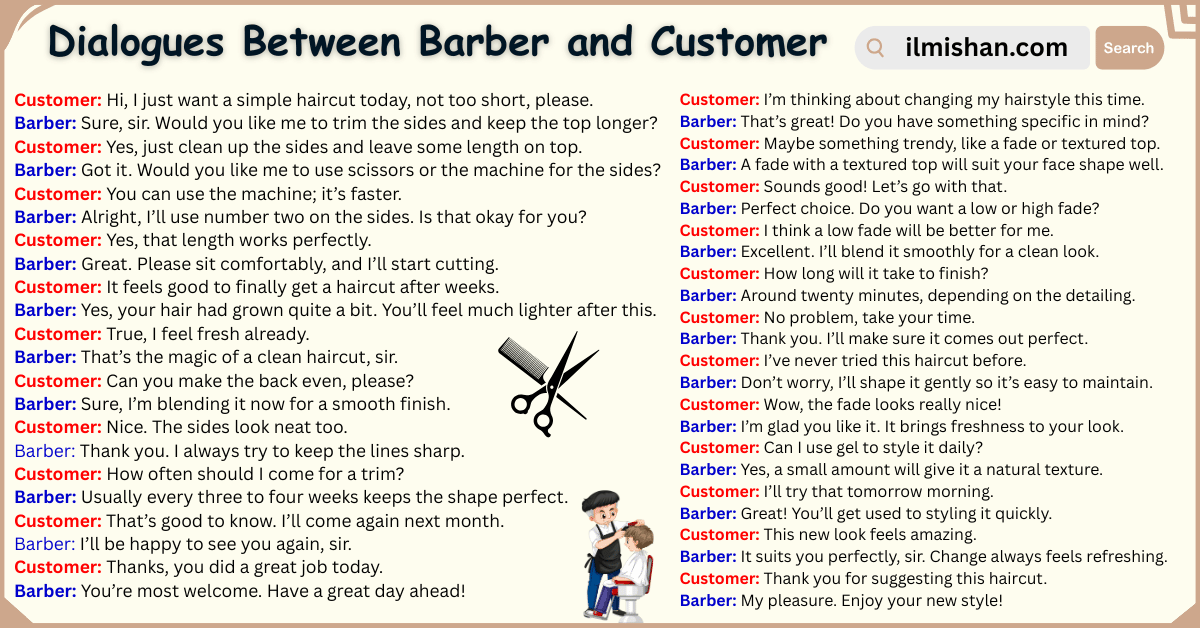 Dialogues Between Barber and Customer in English and Pictures