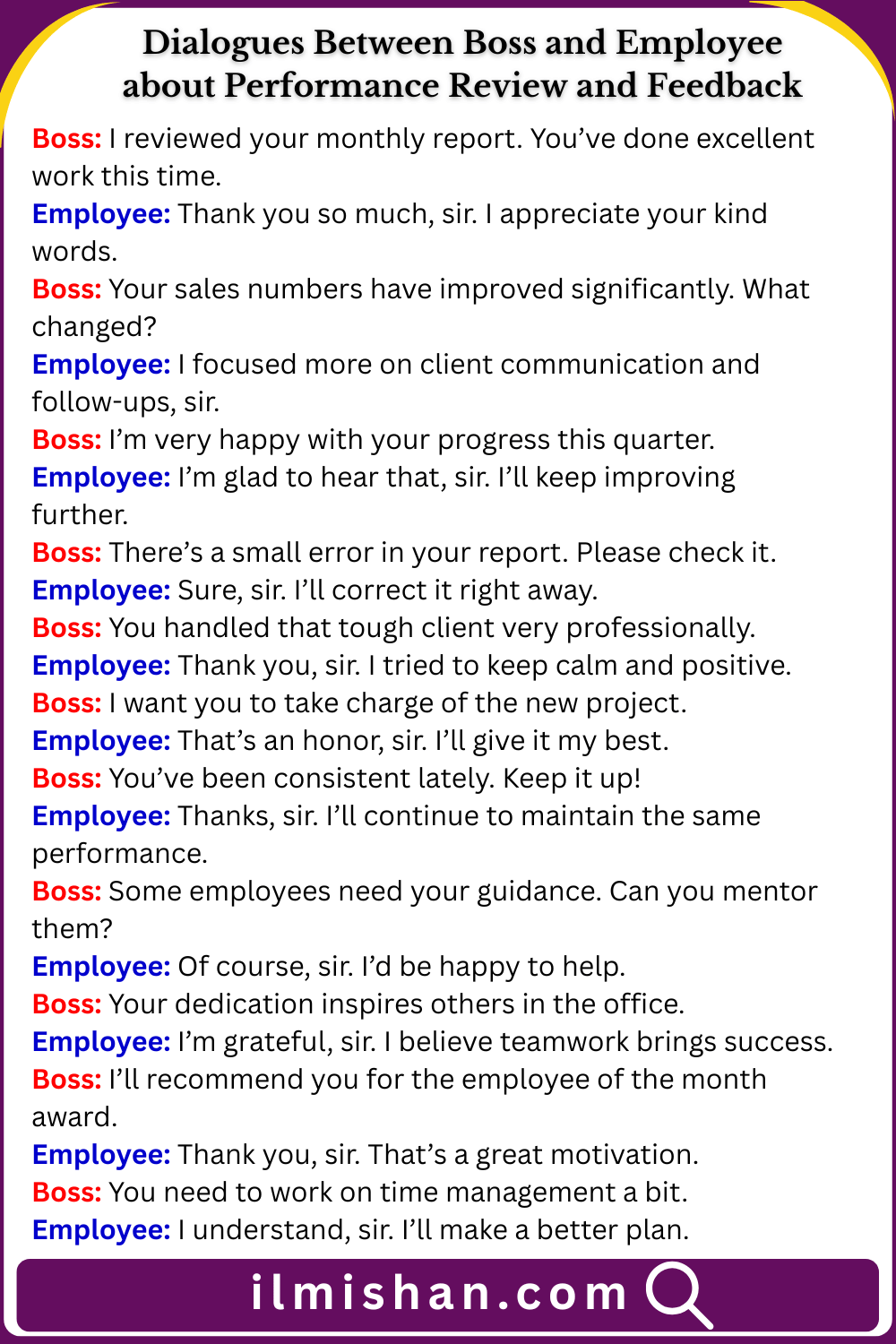 Dialogues about Performance Review and Feedback
