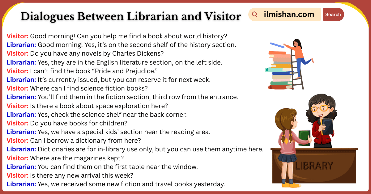 Dialogues Between Librarian and Visitor in English and Images