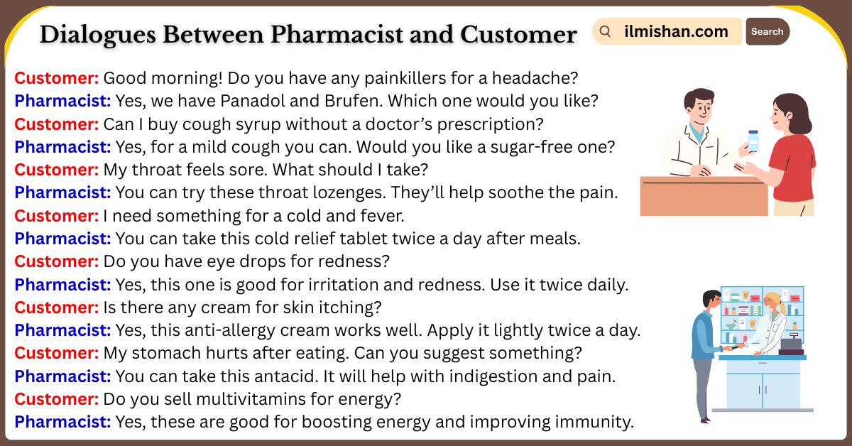 Dialogues Between Pharmacist and Customer in English and Pictures