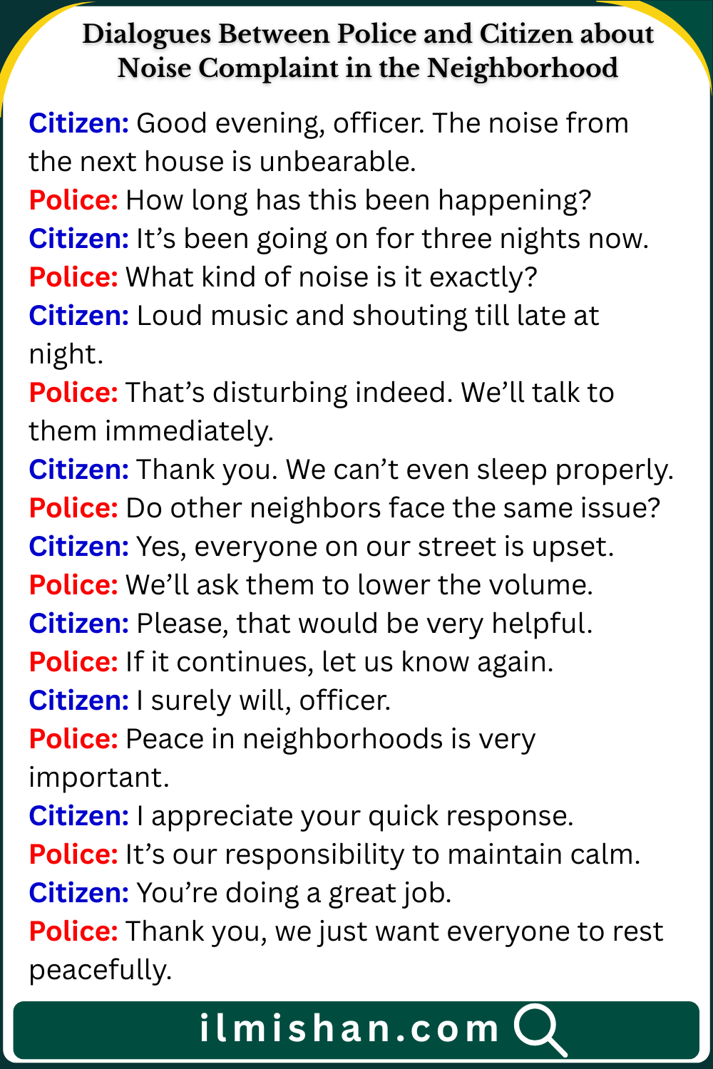 Dialogue about Noise Complaint in the Neighborhood
