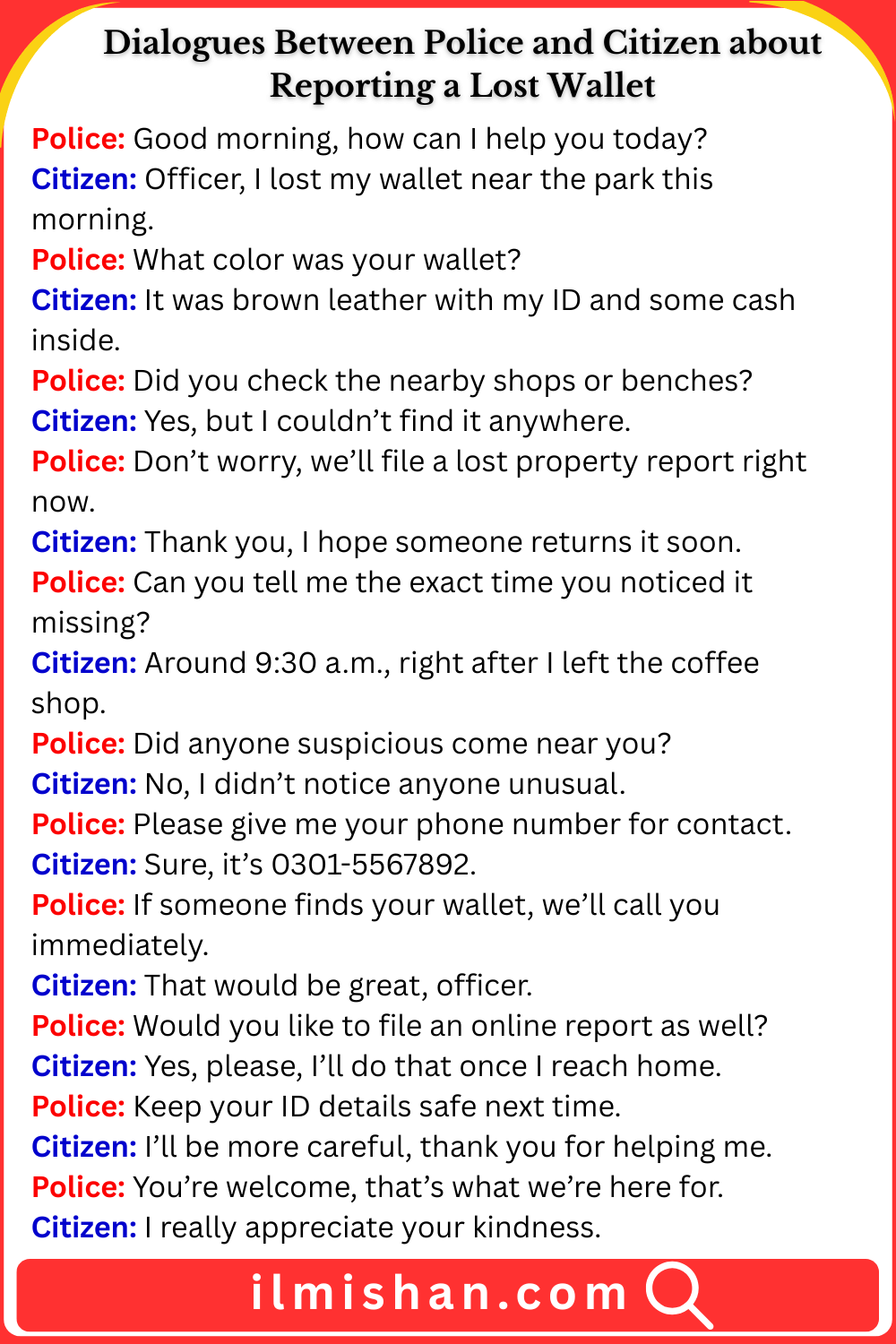 Dialogues Between Police and Citizen about Reporting a Lost Wallet