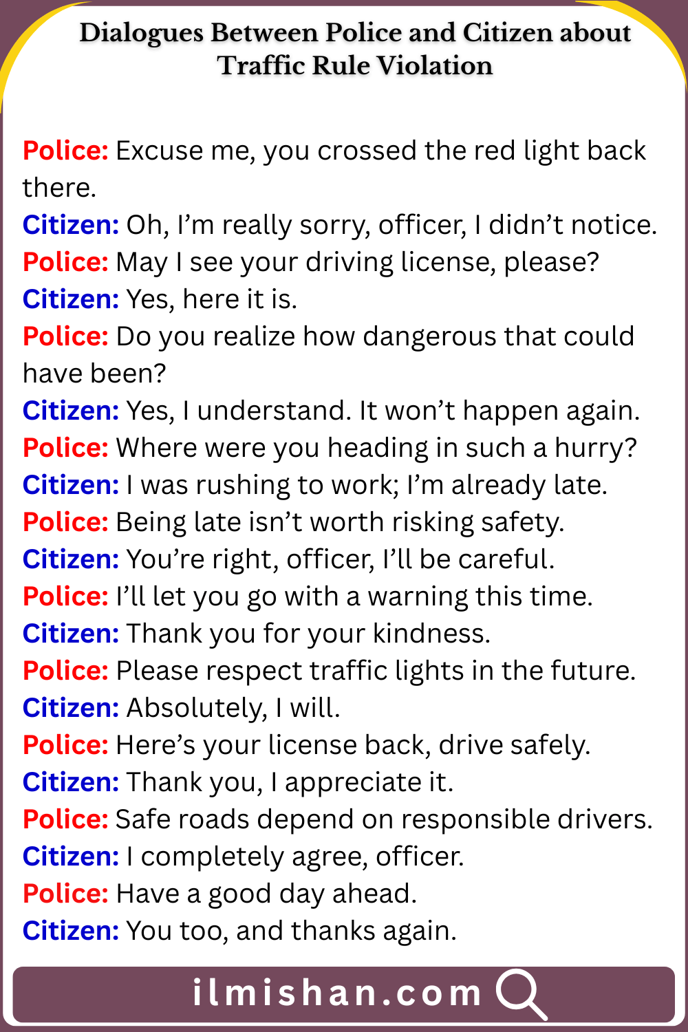 Dialogues Between Police and Citizen about Traffic Rule Violation