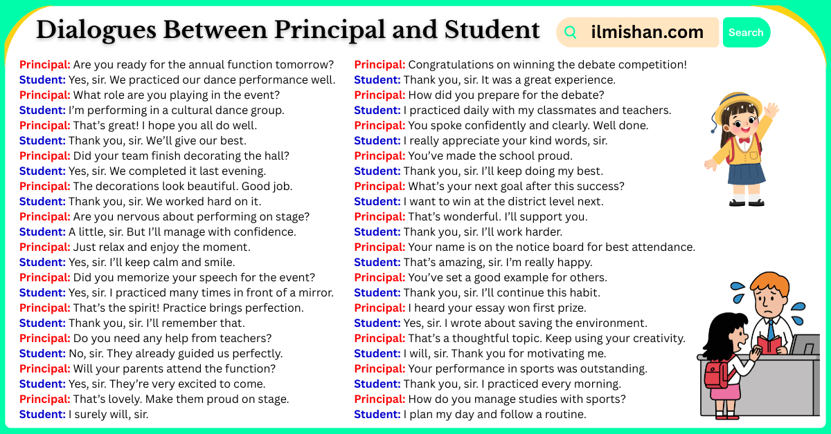 Dialogues Between Principal and Student in English and Pictures