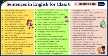 100 Sentences in English for Class 6 with Their Pictures