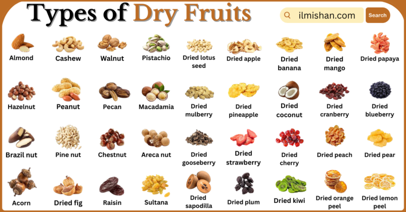 Types of Dry Fruits with Names in English with Pictures
