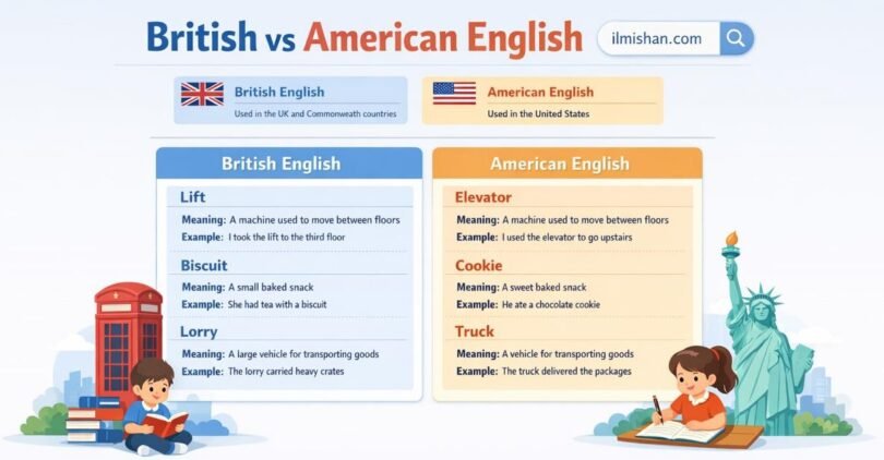 British and American words List with Meanings and Example